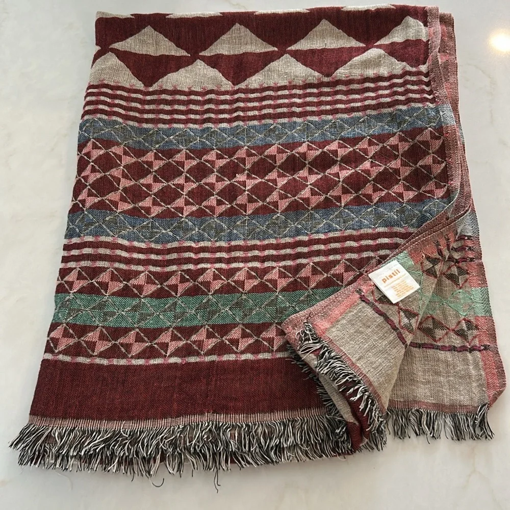 Pistil Geometric Patterned‎ Scarf / Wrap in Brown and Cream 71x 28